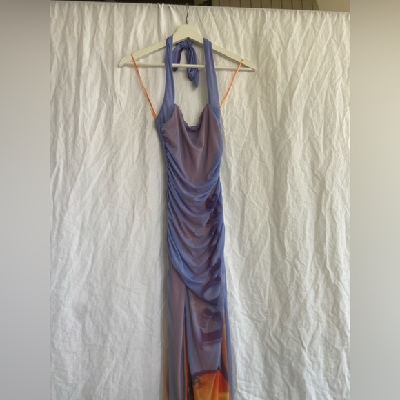 Silence + Noise Purple and Orange Halter Midi Dress Size XS NEW - Picture 10 of 16